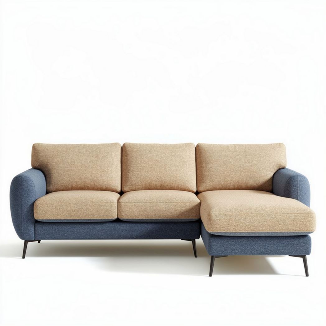 Modern sectional sofa in beige and blue fabric with dimensions 200 x 90 x 85cm