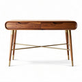 Wooden writing desk with two drawers and metal legs in walnut finish 120 x 60 x 75cm