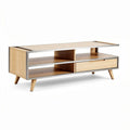 Modern oak tv stand with metal accents and storage drawer 120 x 40 x 50cm