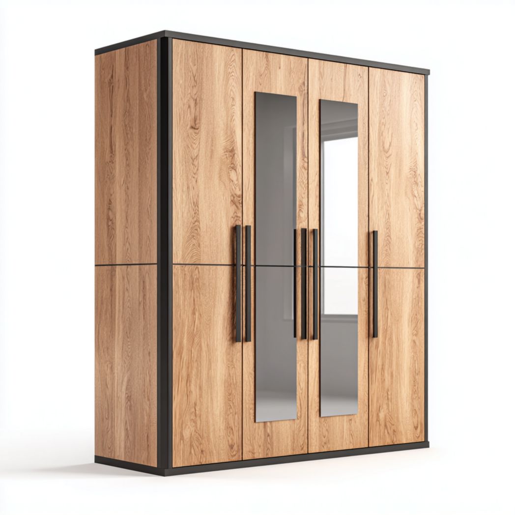 Wood and engineered wood modern storage cabinet with two doors 80 x 40 x 120cm