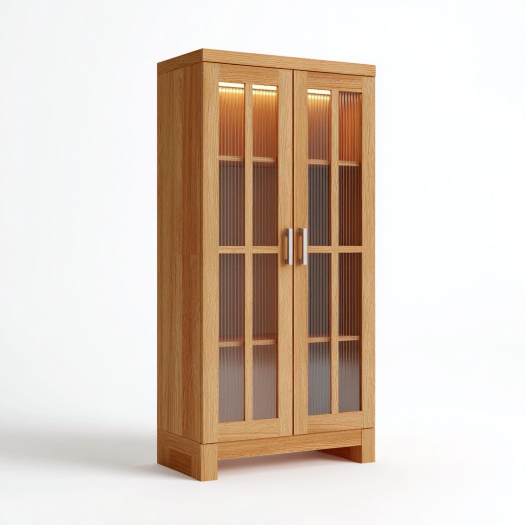 Wooden storage cabinet with glass doors 80 x 40 x 160cm in dark brown