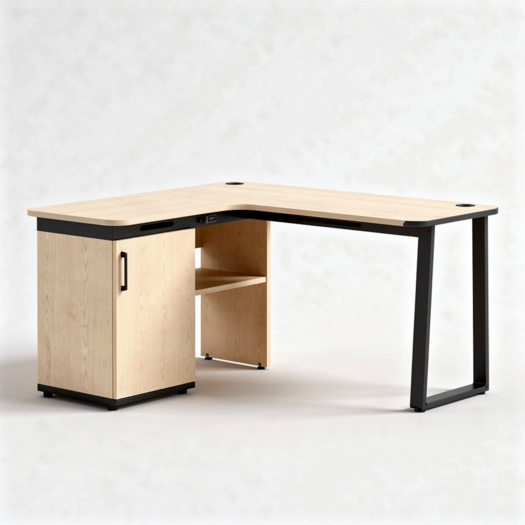 L-shaped corner desk with wooden shelves and white finish 150 x 100 x 75cm