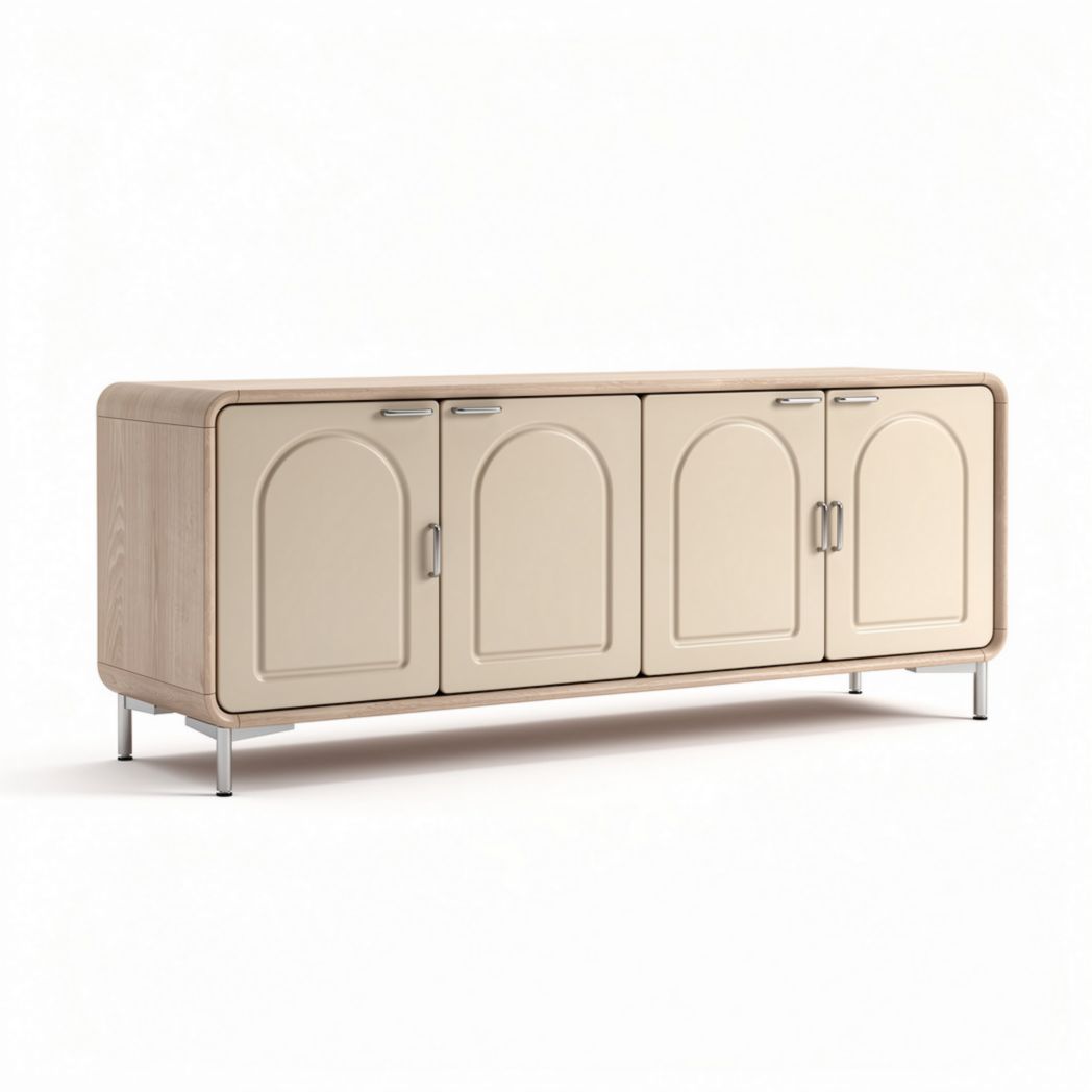 Modern sideboard storage cabinet in beige wood finish 150 x 40 x 70cm