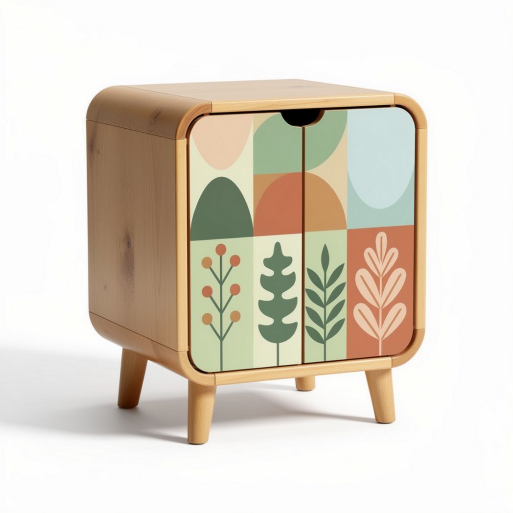 Wooden nightstand with floral design doors 40 x 35 x 45cm