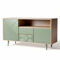 Wooden sideboard with green doors and sleek design for living room use