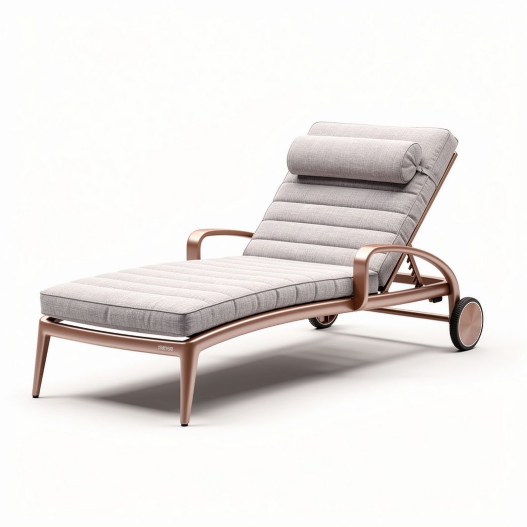 Outdoor adjustable lounge chair with padded cushion and wheels in light gray 200 x 70 x 40cm
