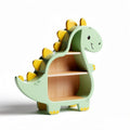 Dinosaur-shaped kid's shelf in green wood with two storage compartments