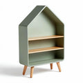 House-shaped storage shelf with two wooden shelves and green finish 60 x 30 x 90cm
